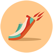 Illustration fo a running shoe with flames coming from the heel