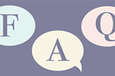 Illustration of the letters F, A, and Q, each in a separate speech bubble