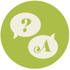 illustration two speech bubbles, one containing a question mark and one containing the letter A