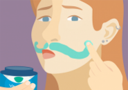 Illustration of person applying Vick's Vapo-rub on their face in the shape of a handlebar mustache