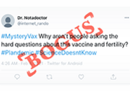 A tweet outlining a false claim about COVID vaccine safety with the word 'BOGUS' in red stamped over the text