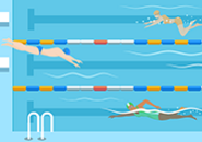 Illustration of 3 people swimming in separate lanes in a lap pool