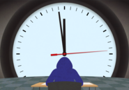 Illustration of person taking a test in front of a large clock