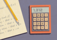 Illustration of a calculator and a math equation written on a notepad