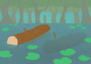 Illustration of two logs in a pond.