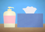 illustration of a box of tissues and a bottle of hand lotion