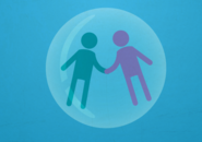 image of two human figures holding hands and floating in a bubble