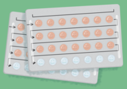 illustration of a pack of birth control pills with a smiley face on the front of each pill