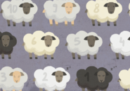 Illustration of numerous sheep, some asleep, some awake, each labeled with a number 