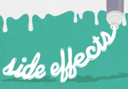 Illustration of the words "side effects" written with lotion that is being squeezed out of a tube